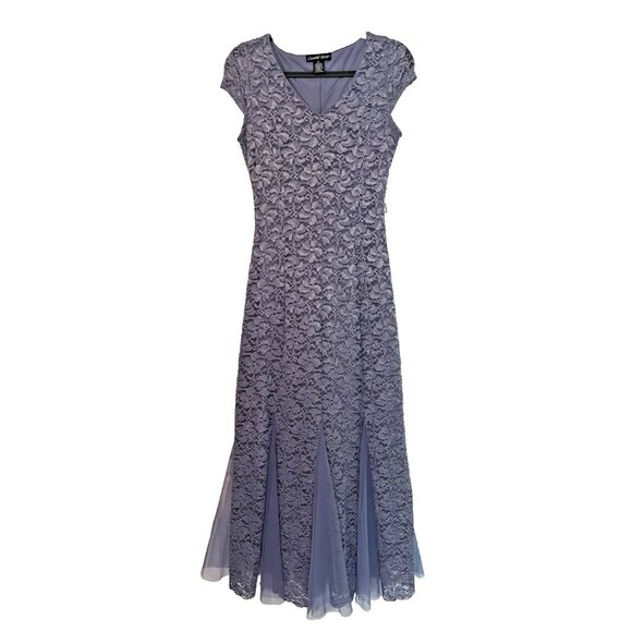 Cardalight Petite Periwinkle Blue Tiny Sequin Lace Maxi Evening Gown SMALL PS - Picture 1 of 9